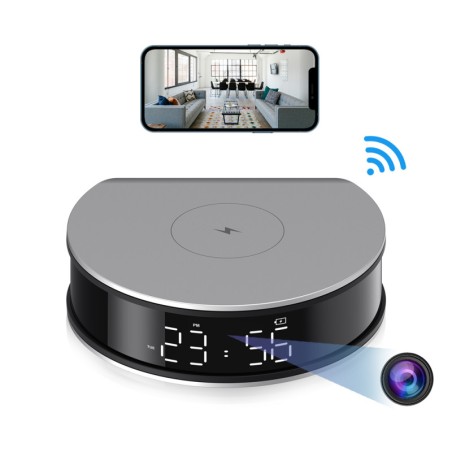 Cámara WiFi Full HD integrada en despertador con carga inalámbrica
