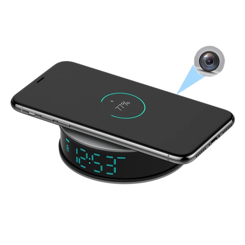 Full HD WiFi Camera in Alarm Clock with Wireless Charging